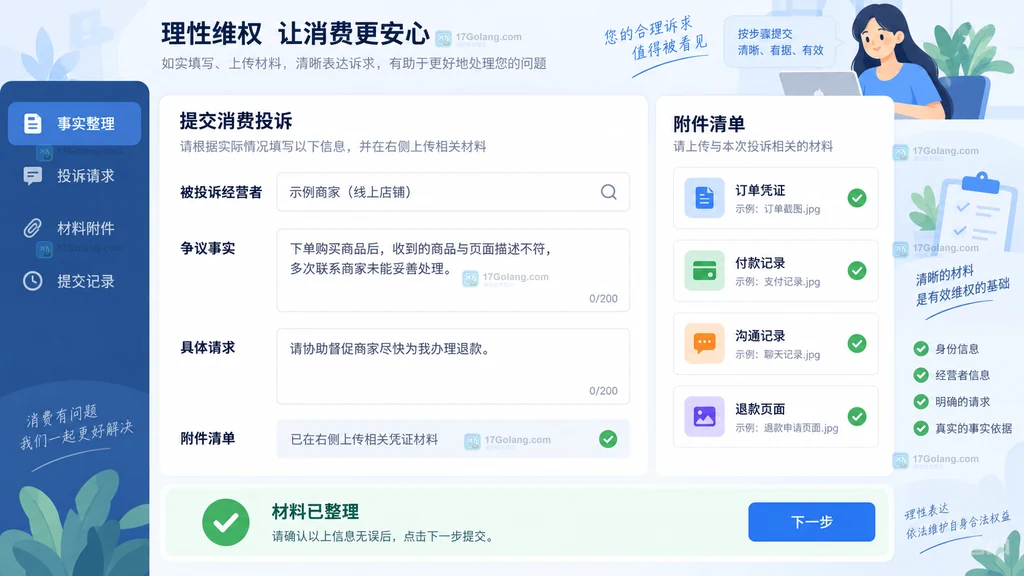 订单信息、支付记录、售后沟通和退款状态汇入退款凭证包的原创说明图