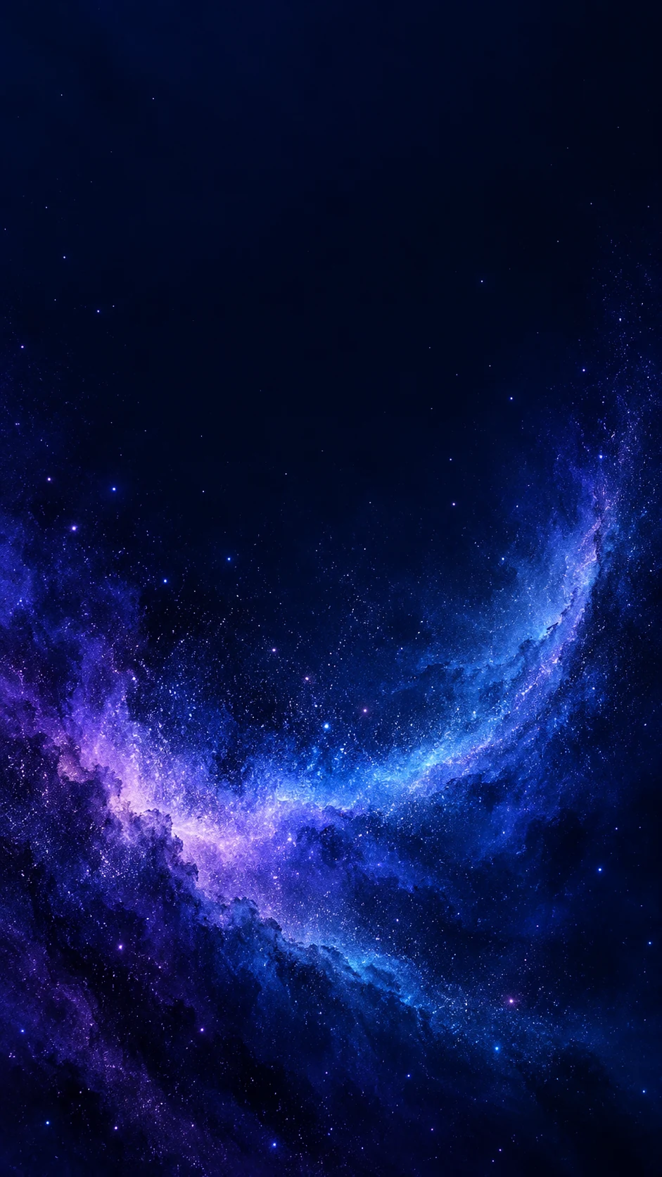 午夜靛蓝星尘手机壁纸变体，弧形星尘带从左下延伸到右中部