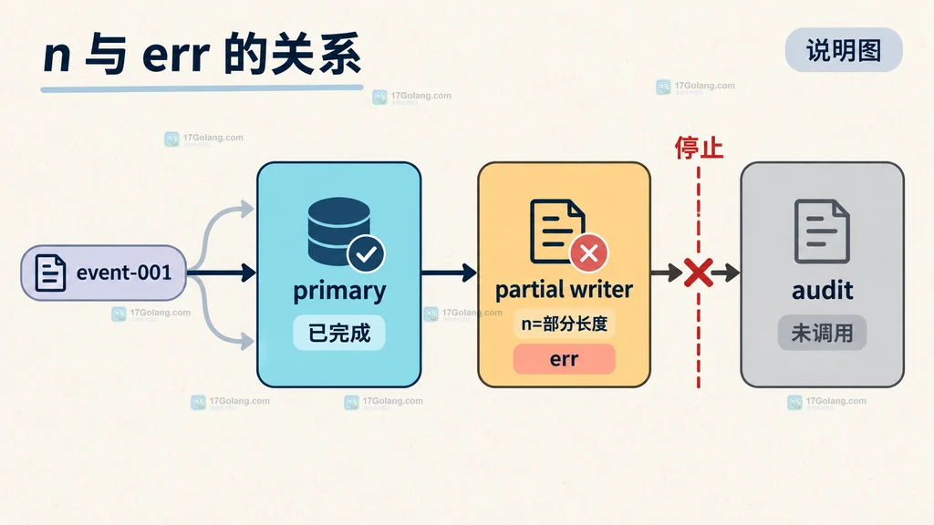Go MultiWriter 在部分写入和错误返回时的结果关系说明图