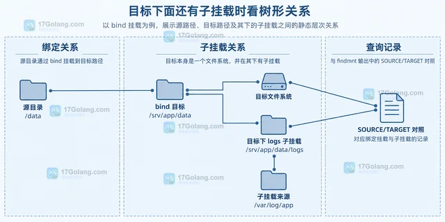 Linux findmnt 怎样看清 bind 挂载的源路径