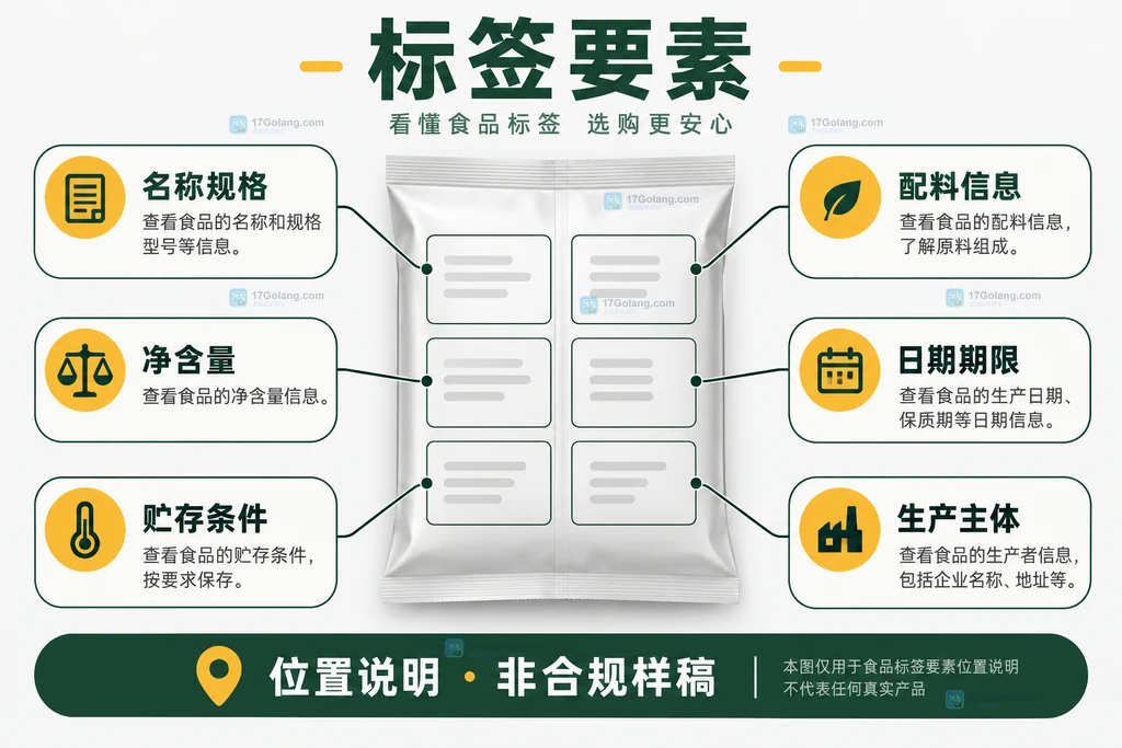 普通预包装食品标签要素位置说明图