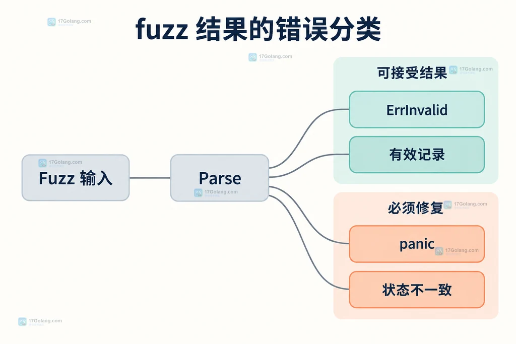 解析器输入、字段规则与结构化记录和输入错误之间的静态关系说明图