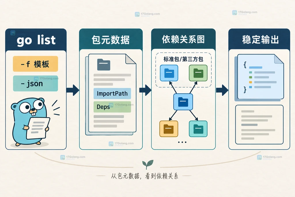 Go go list 的包字段、模块模式和输出边界静态关系说明图