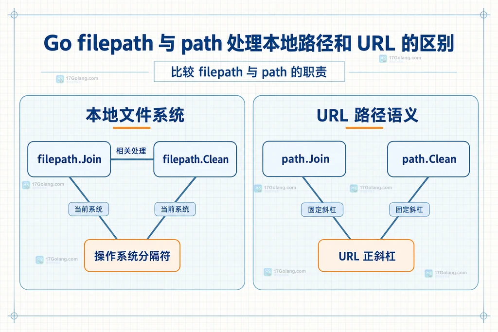 filepath 与 path 分别处理本地文件系统和 URL 正斜杠的静态关系图