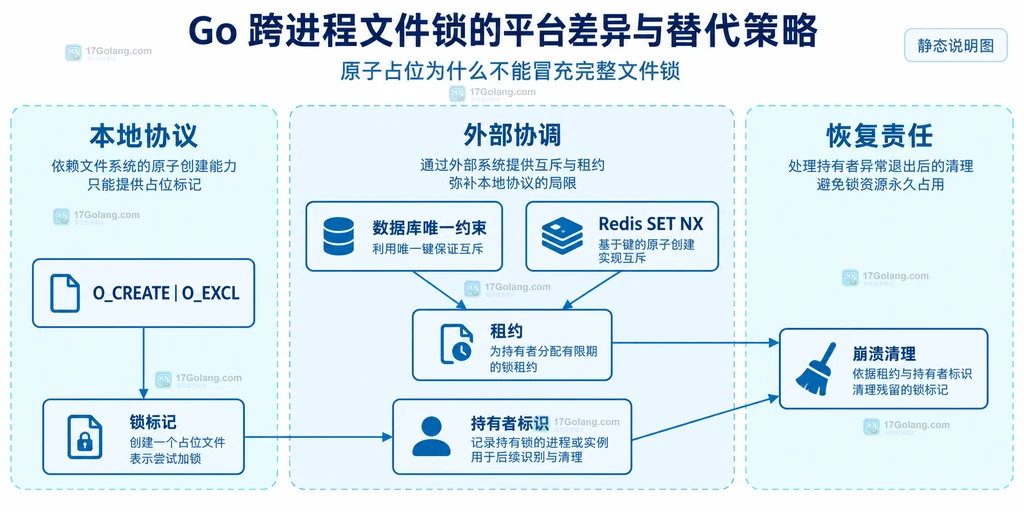原子占位、数据库唯一约束、Redis 租约与崩溃清理的静态关系