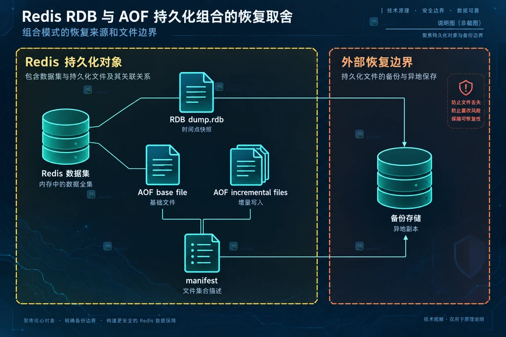 Redis 持久化组合的恢复窗口与决策边界说明图