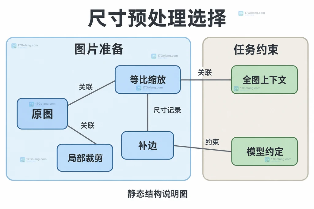 等比缩放局部裁剪和模型输入约束的静态关系说明图