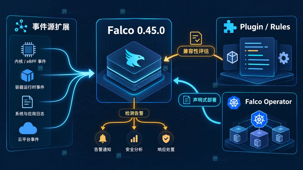 Falco 版本、Operator、插件和规则之间的部署关系说明图