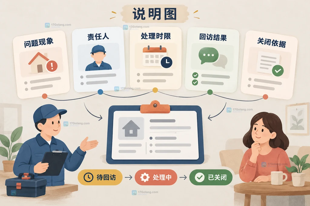 家政售后问题现象、责任人、处理时限、回访结果和关闭依据的检查清单说明图