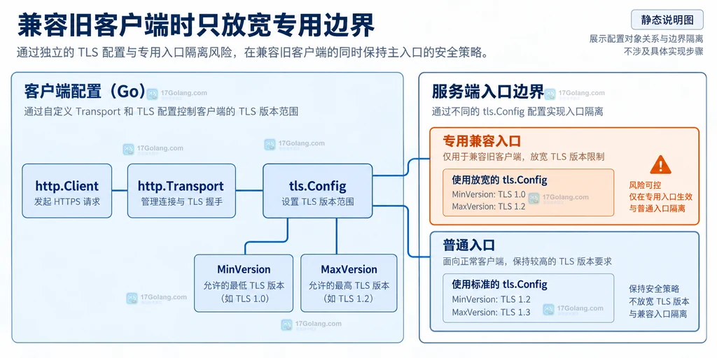 专用 TLS 兼容入口与普通客户端请求链路的静态关系图