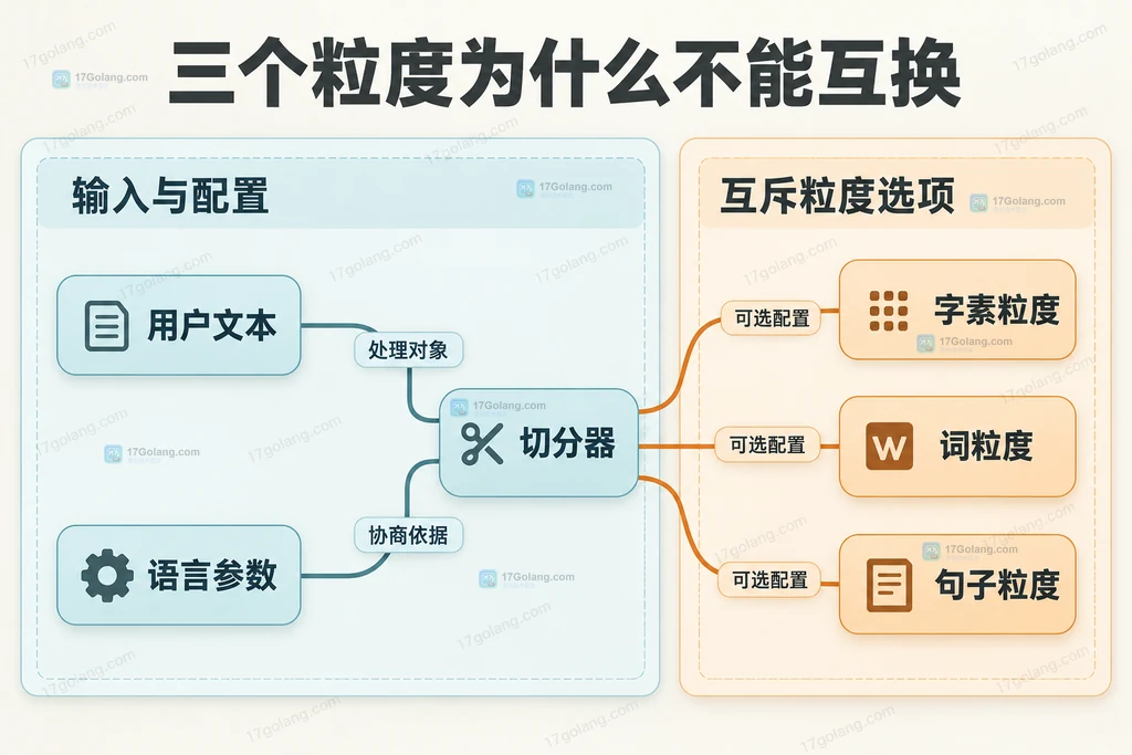 文本、语言参数与三种切分粒度的静态关系说明图