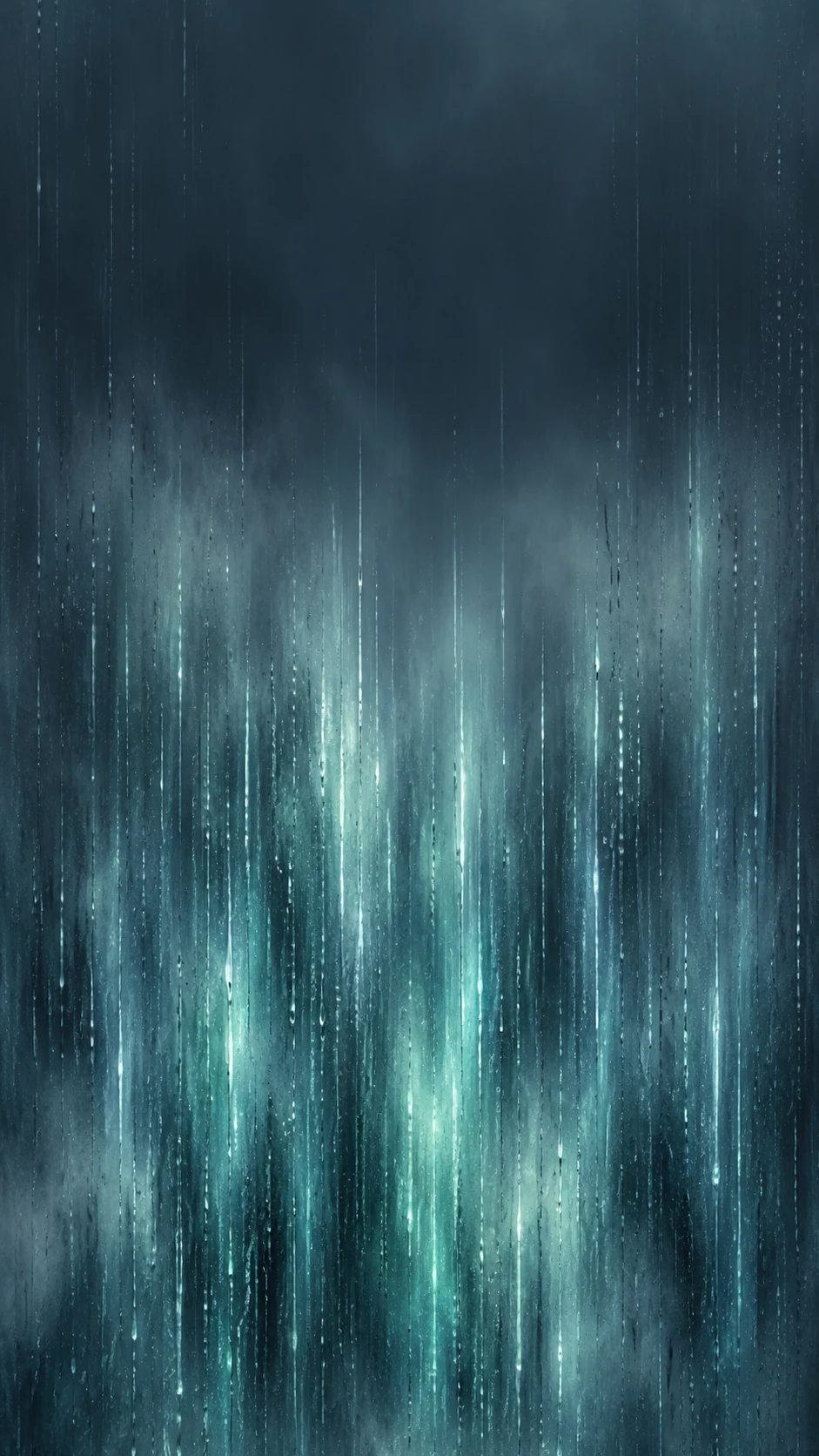 青灰色抽象雨幕手机壁纸，竖向光线位于画面中下部