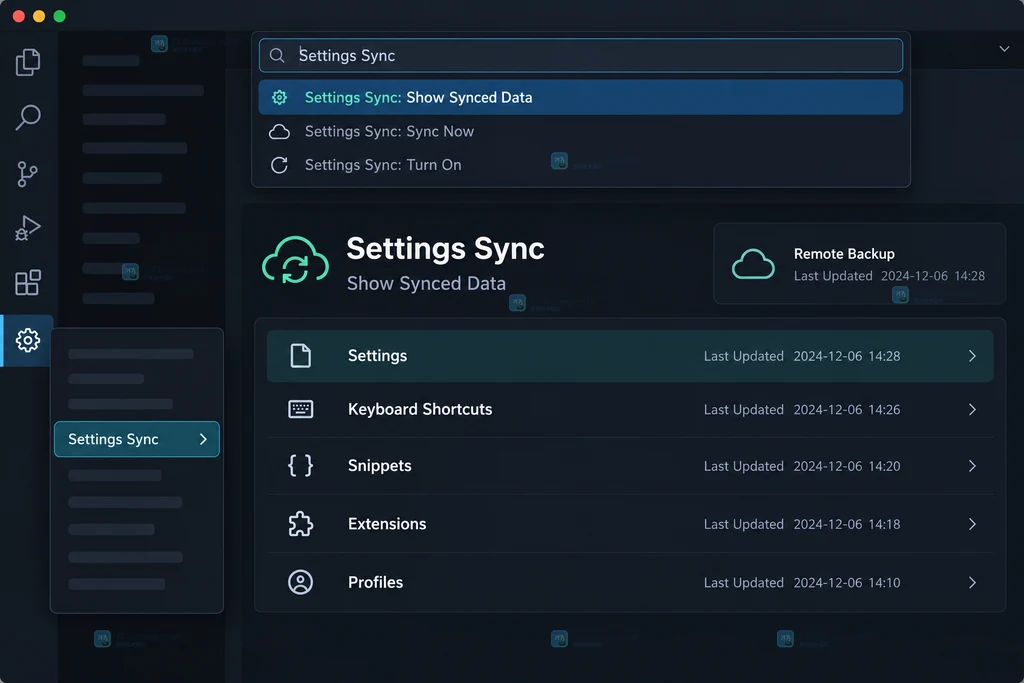 原创界面说明图:Settings Sync 的 Show Synced Data 远端数据视图