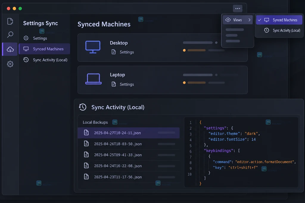 原创界面说明图:Synced Machines 与 Sync Activity Local 入口