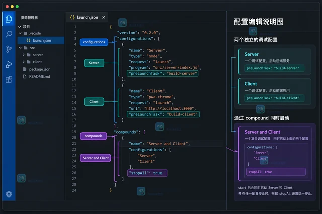 VS Code launch compound 怎样同时启动多个调试配置