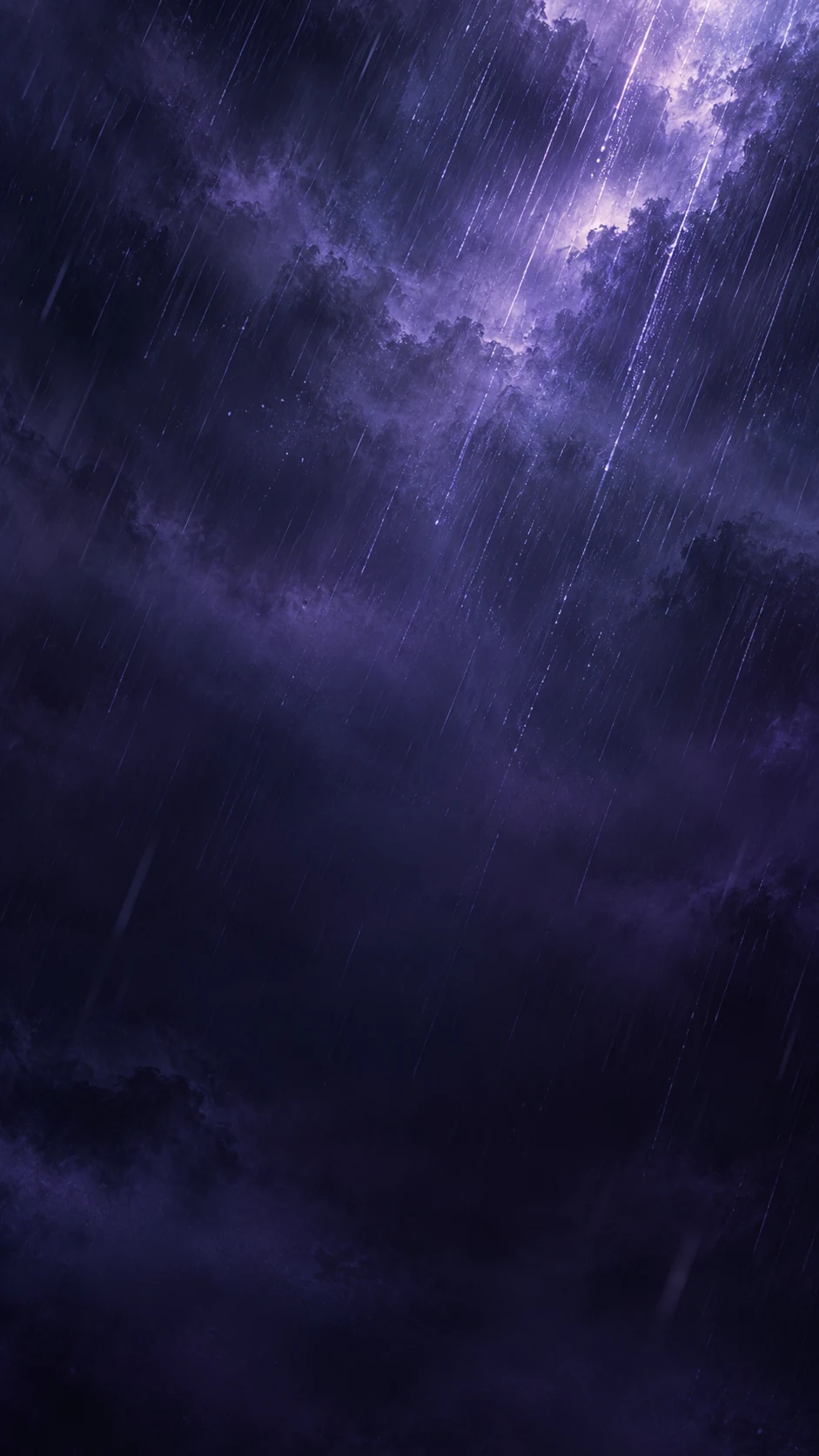 墨紫雨幕主壁纸,上半部偏右有少量银紫高光,中心和下半部保持暗色留白