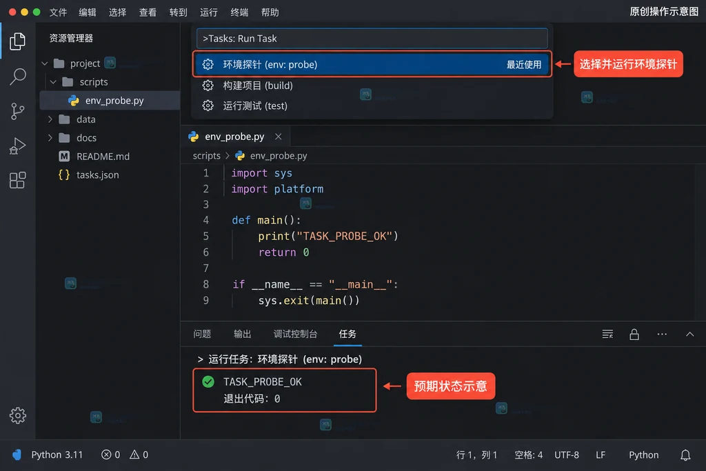 选择环境探针任务和预期完成反馈的原创说明图