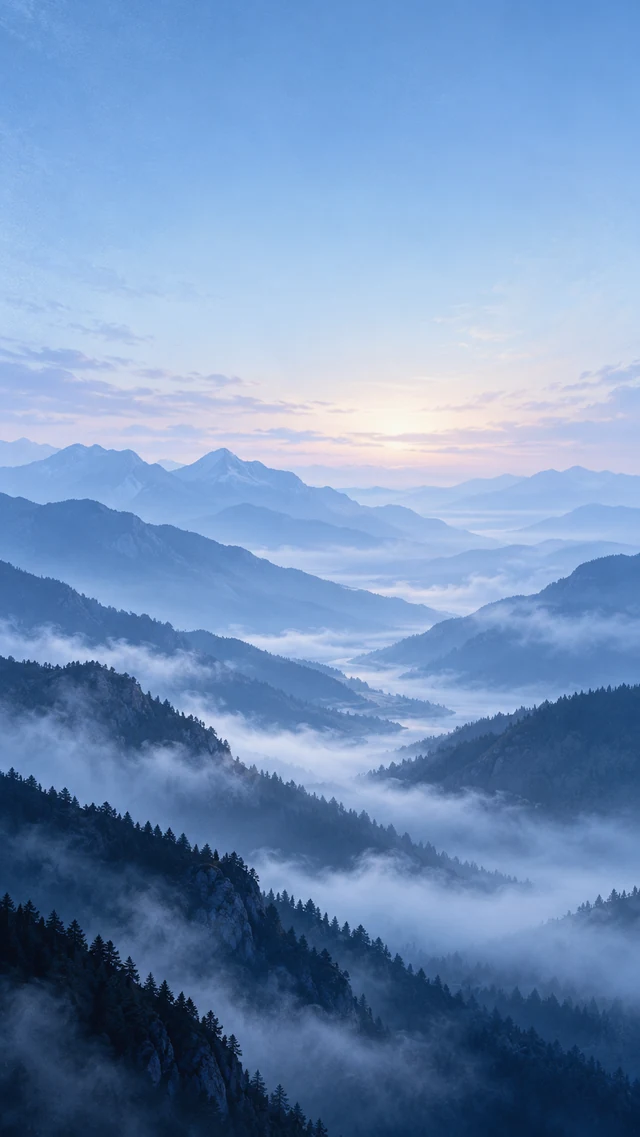 手机壁纸 雾蓝渐变山谷 怎样处理