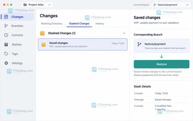 GitHub Desktop 怎样切换分支并保留当前改动