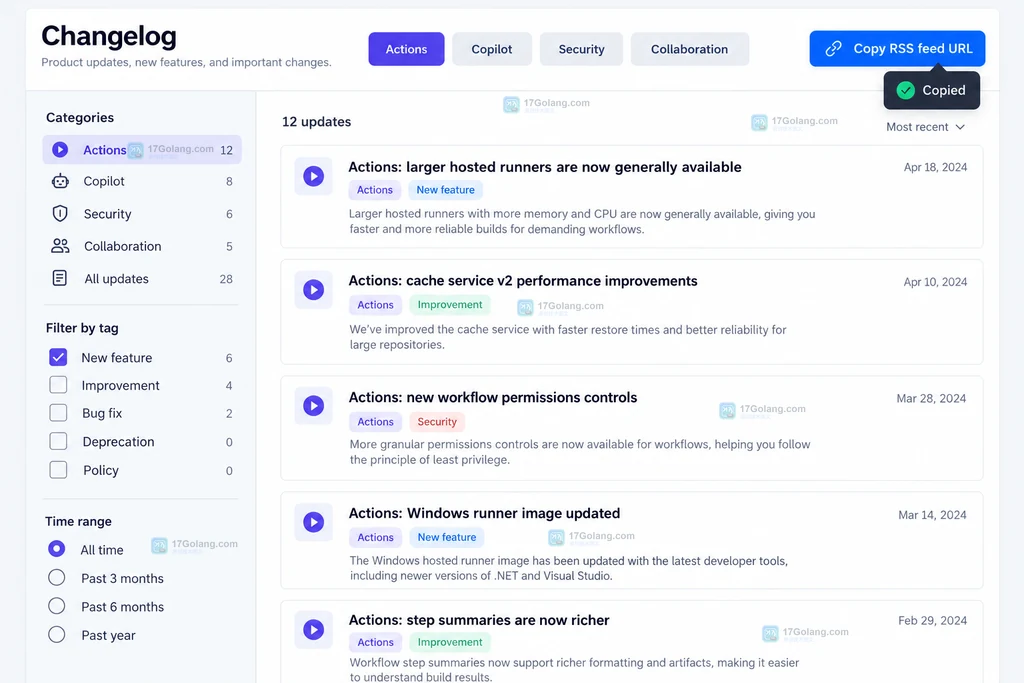 原创 GitHub Changelog RSS 入口与主题标签筛选界面说明图
