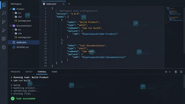 VS Code multi-root 怎样让工作区共享任务配置