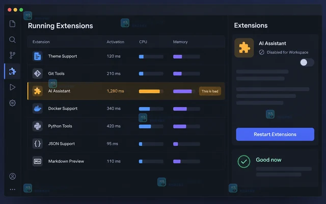 VS Code extensions 扩展宿主高占用时怎样定位扩展