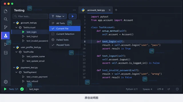 VS Code testing 怎样只运行当前测试文件
