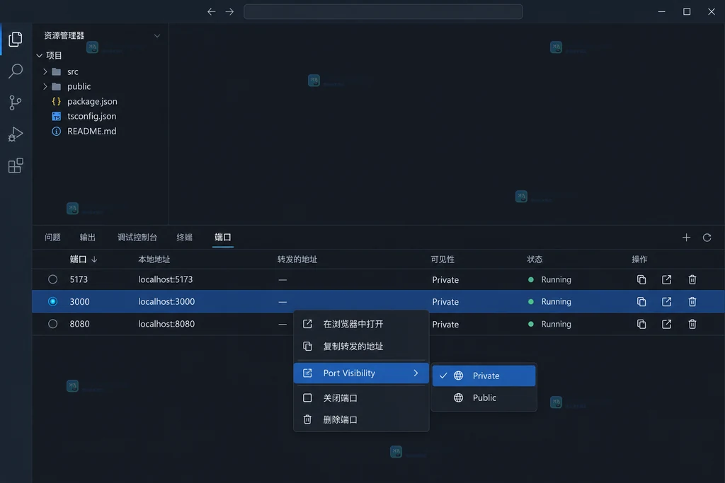 端口右键菜单中Port Visibility设置为Private的原创界面说明