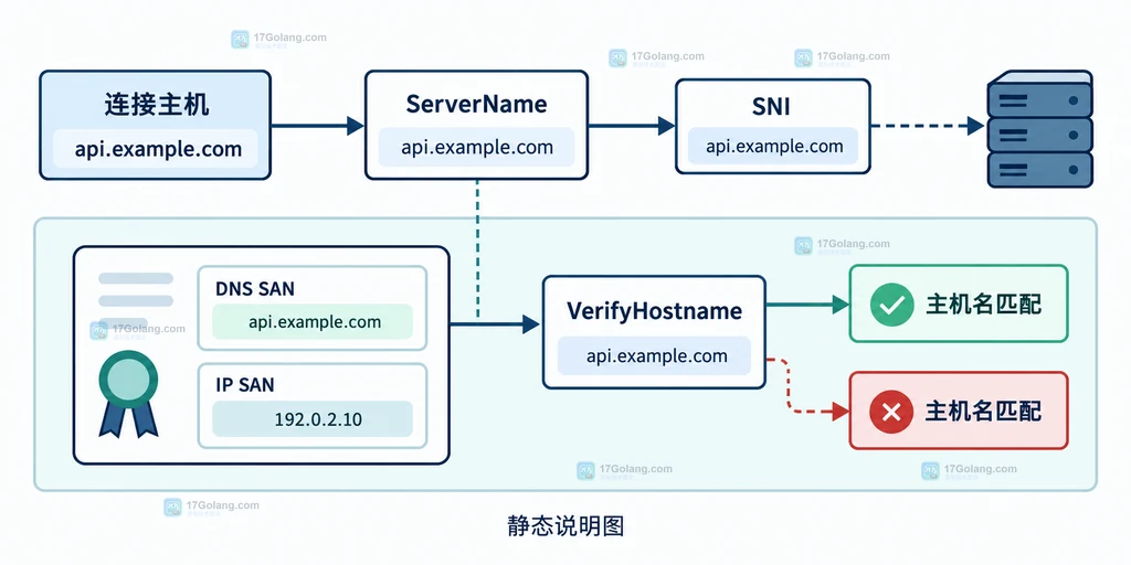 Go TLS 证书 DNS SAN、IP SAN 与通配符覆盖范围的静态边界图