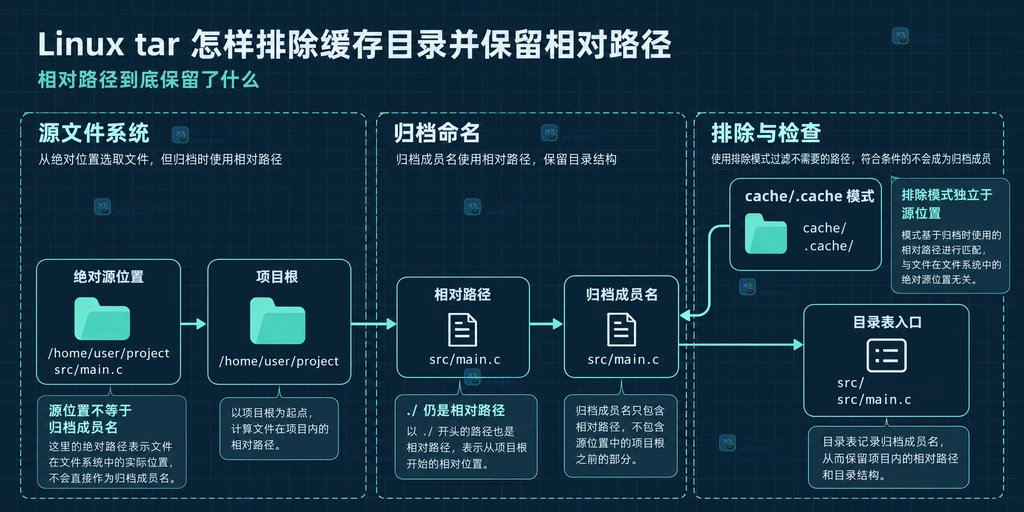 绝对源位置、项目根、相对路径、缓存模式、归档成员名和目录表入口的静态关系图