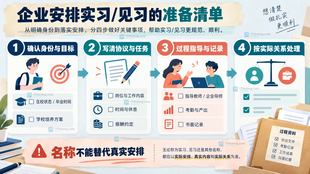 企业安排实习生前后四阶段核对清单说明图