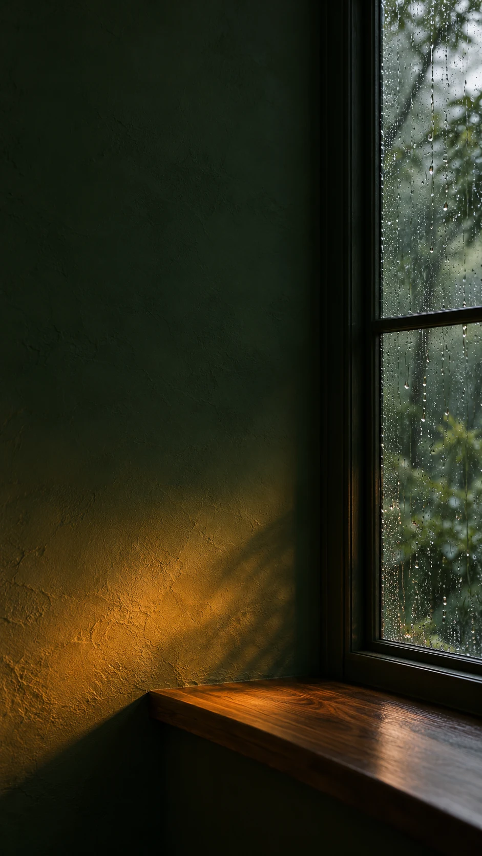 墨绿雨窗琥珀暖光手机壁纸变体