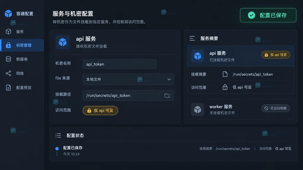 原创配置工作区显示配置已保存、api 服务挂载路径和仅 api 可见状态的结果说明图