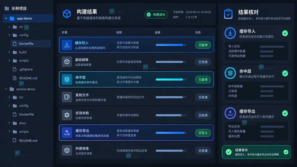 原创界面说明图展示镜像构建项目、缓存后端和独立缓存引用之间的关系