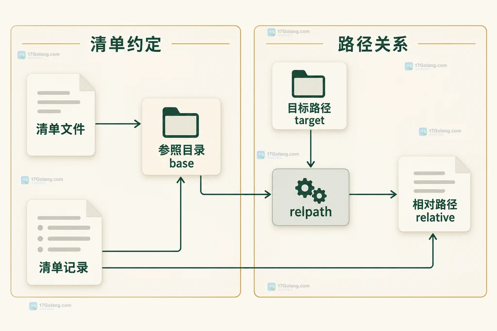 清单目录、目标路径和相对引用的静态结构图