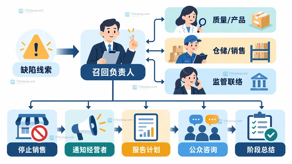 小微企业产品召回联系人从缺陷线索到报告和公众咨询的联络流转说明图