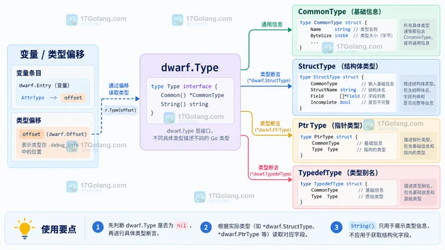 Go debug/dwarf Data.Type 怎样读取变量类型描述