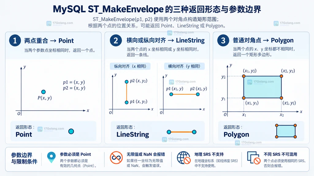 ST_MakeEnvelope 返回 Point、LineString 和 Polygon 的三种情况