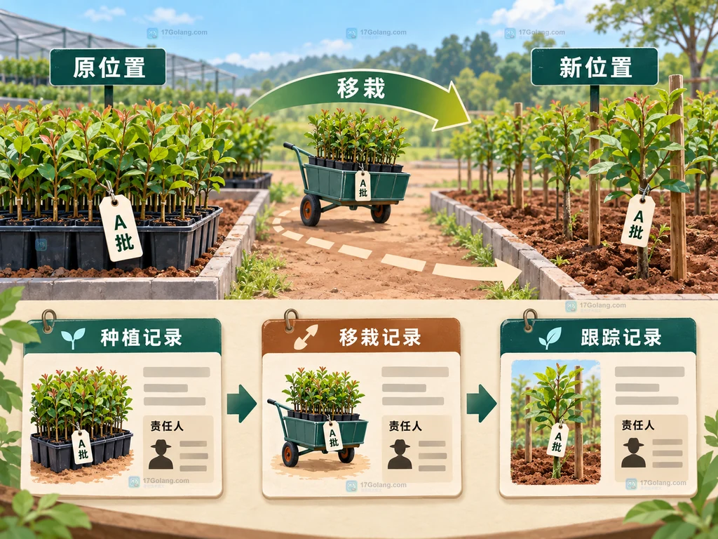 树苗从原位置移栽到新位置并保留责任人记录的关系说明图