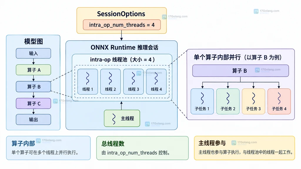 SessionOptions、模型图和 intra-op 线程池的关系说明图