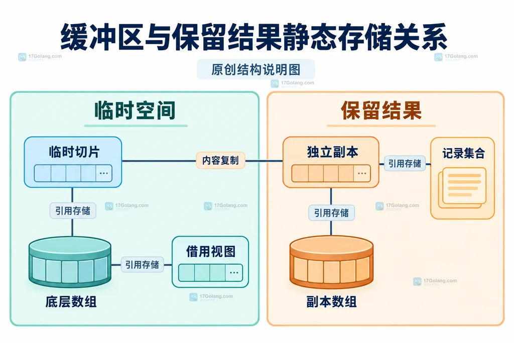 临时缓冲区、借用视图和独立记录的存储关系