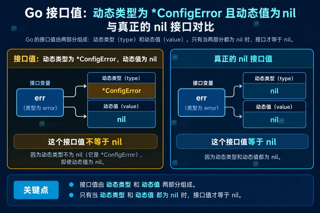 Go interface 的动态类型、动态值与 typed nil 比较结果关系图