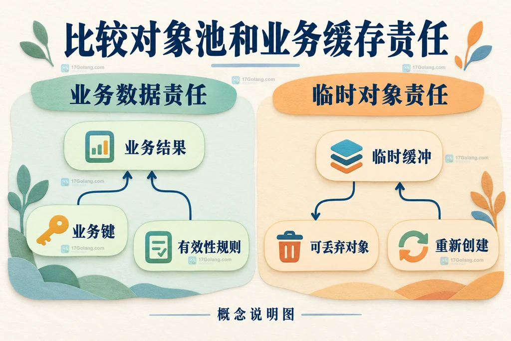 临时对象池与业务缓存所承担责任的比较说明图