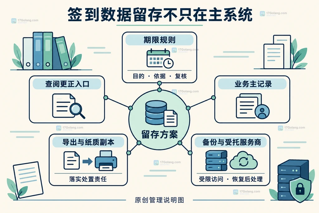 签到主记录、期限规则、查阅更正和副本处置关联