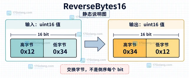 Go math/bits.ReverseBytes16 怎样交换整数的高低字节