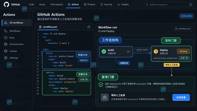 GitHub Actions 环境保护规则怎样要求人工批准