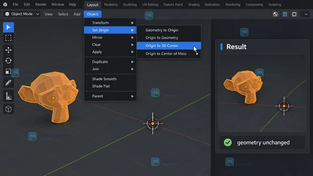 Blender 怎样把对象原点移到三维游标