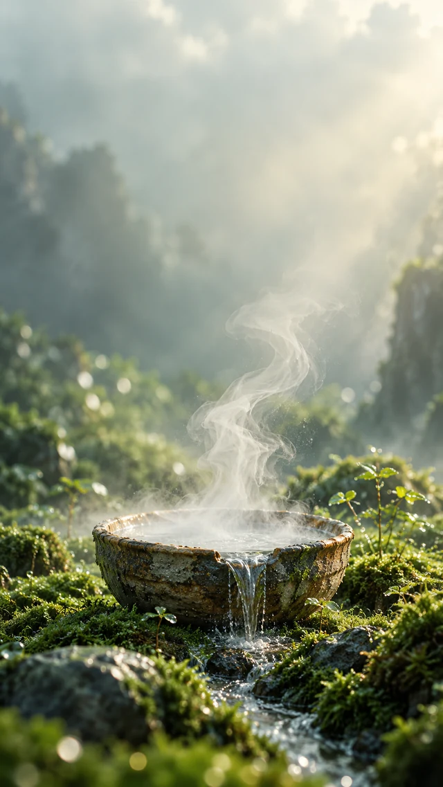 手机壁纸提示词：盐晶拱桥下的蜜桃色静海