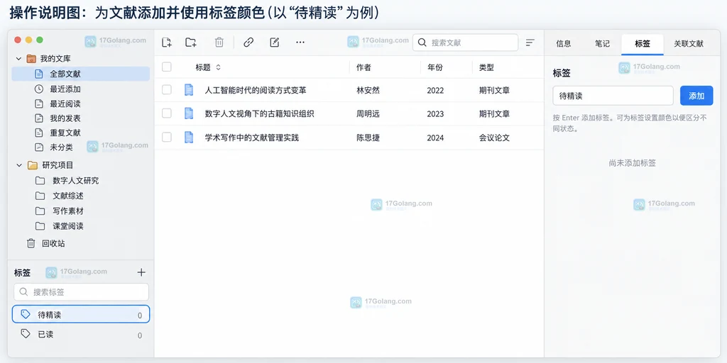 Zotero左下角标签选择器与待精读标签位置