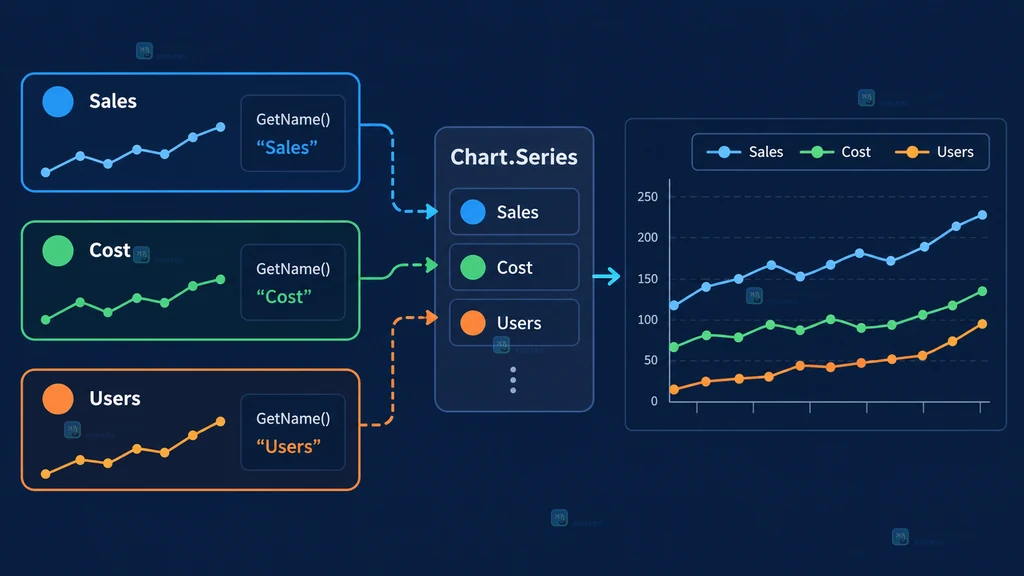 三个带有 Sales、Cost 和 Users 名称的序列汇入 Chart.Series 并对应图例